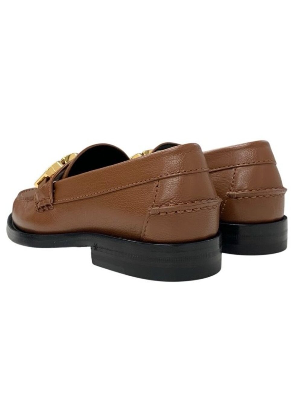 Gucci Loafer Leather Shoes Brown Gold Metal Logo Flat - Picture 4 of 10